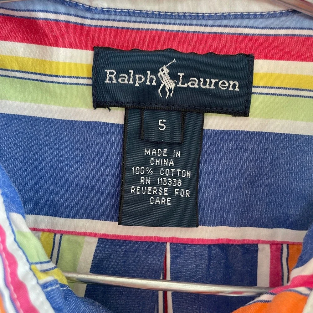 Ralph Lauren Button Down Shirt 5 Blue Multicolor Stripe Long Sleeve Cotton Polo